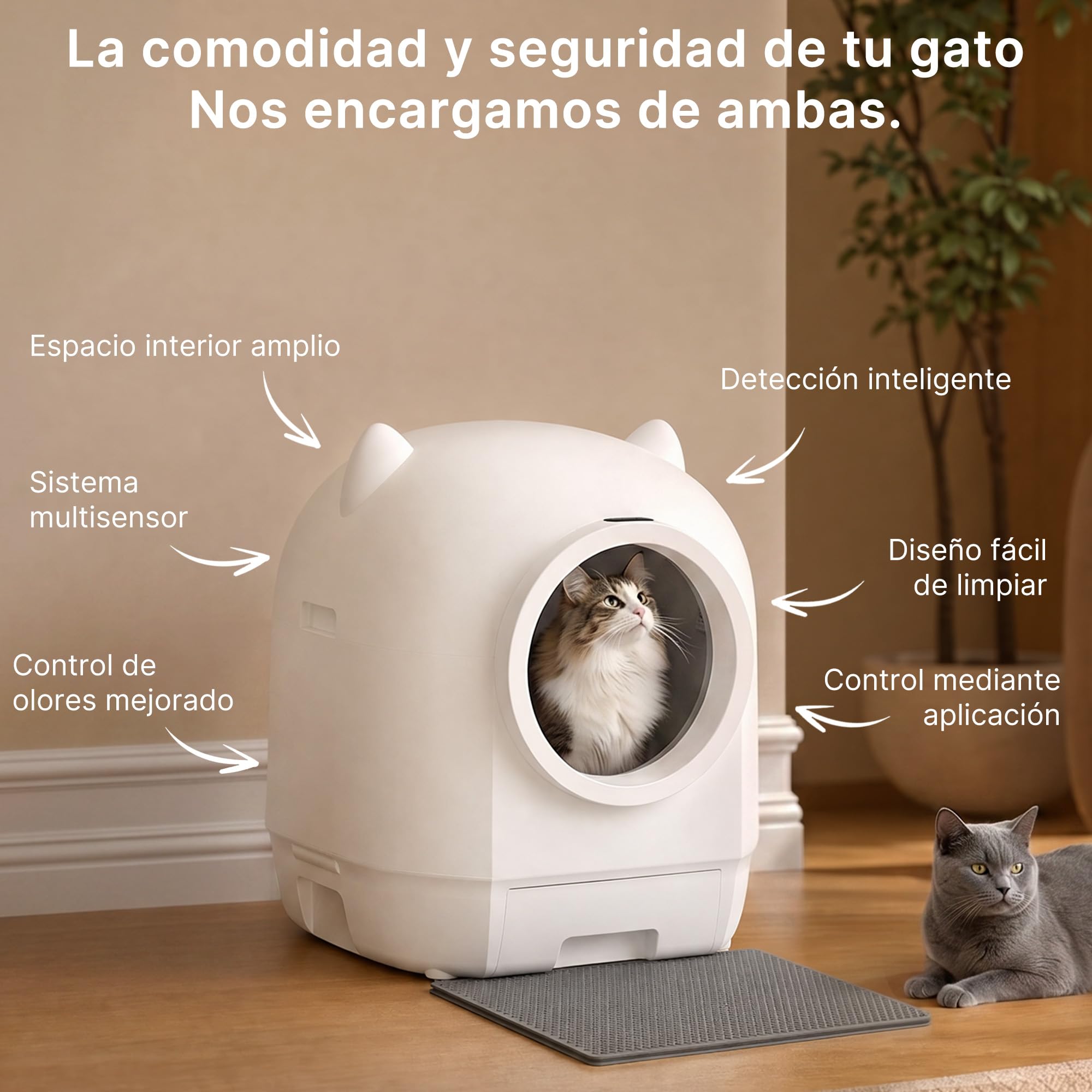 Devoko Arenero Gatos Autolimpiable Grande, Caja De Arena para Gatos Autolimpiable 90L XXL, Doble Sistema Anti-Olor, Protecciones Seguridad Múltiple, Control Remoto App, Ideal Hogares Múltiples Gatos