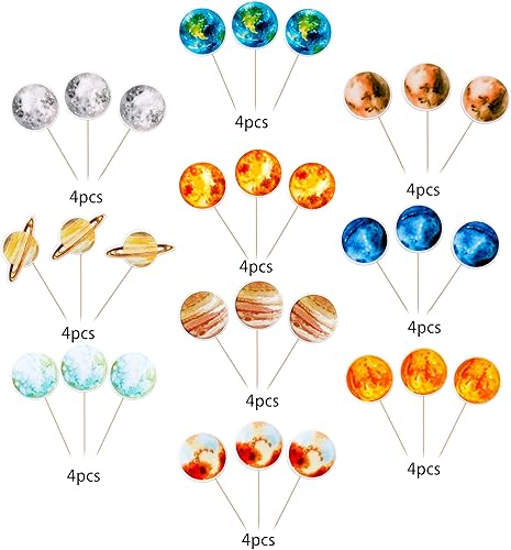 Miniatura 3 de Paquete de 40 adornos para cupcakes del espacio exterior, planeta, cohete, naves espaciales, viaje a la luna, estrella, cupcakes, sistema solar,