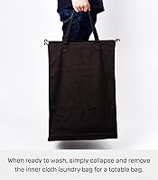 Vista 4 de Yamazaki Home Tower - Cesta para ropa sucia con forro de algodón, grande, 25.2 pulgadas, acero + algodón, 20 galones, 75 litros