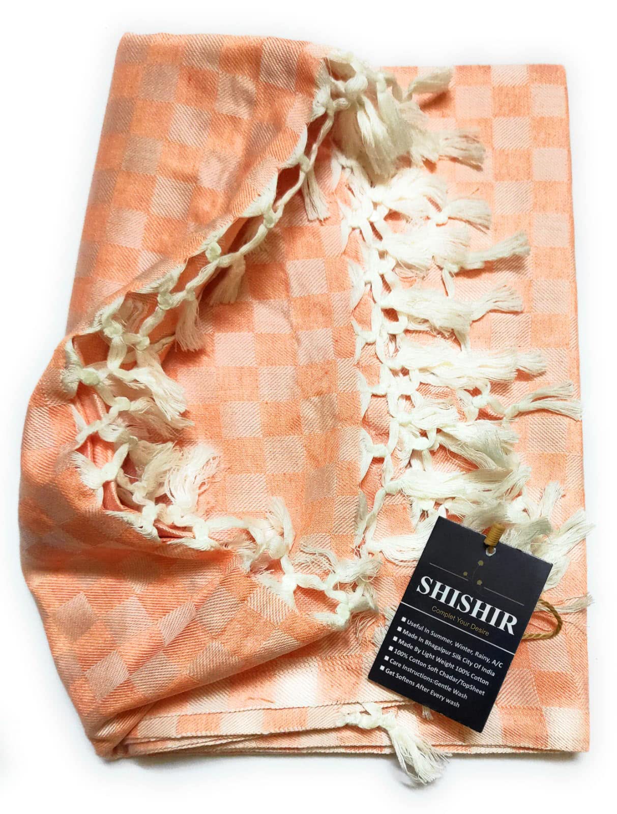 SHISHIR Bhagalpuri Handloom Topsheet/Odhne Wali Chadar/Quilt/Duvet/Comforters/Thin Layer Blanket for Spring Season Summer Monsoon Autumn Pre-Winter Single Size Orange Color-image-23