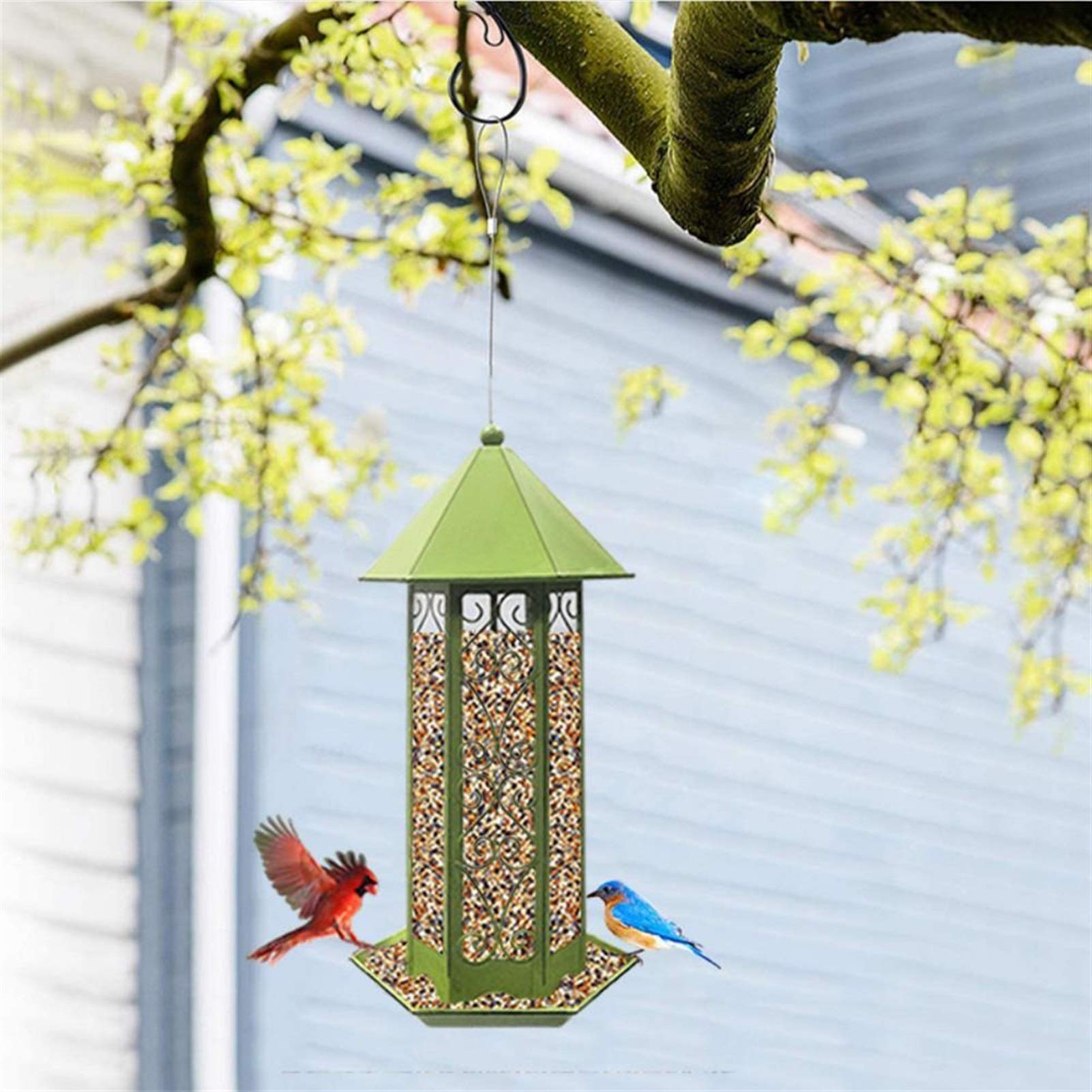 Karmnik dla ptaków Podajniki dla ptaków Wiszące Typ Outdoor Pet Bird Seeds Food Feeder Drzewo Ogród Przekąski Bucket Holder Bird Feeder Feed Station Karmniki dla dzikich ptaków