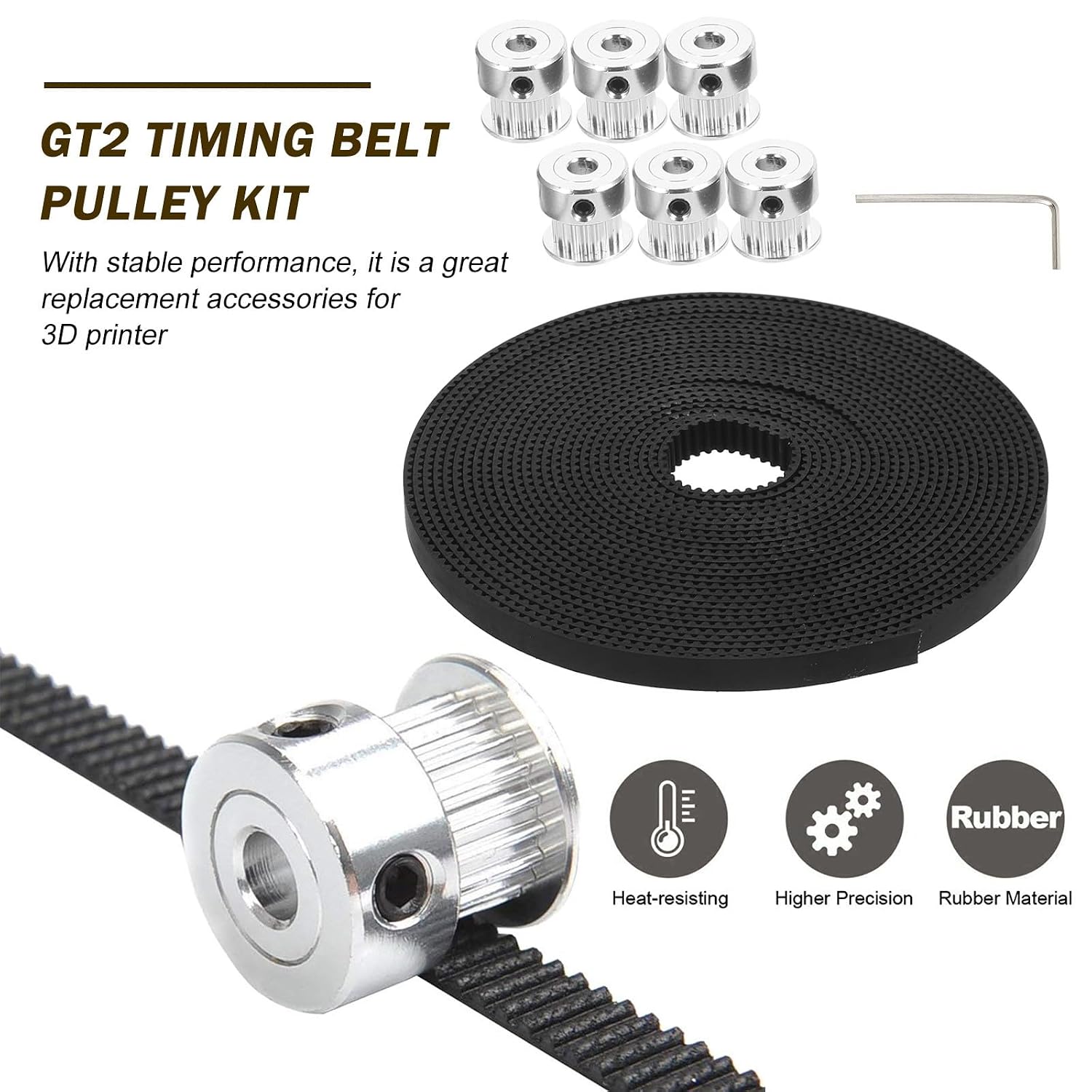 8pcs Gt2 20 Teeth 5mm Bore Timing Pulley Wheel Kit with 5m Gt2 Timing Belt for 3D Printer Mechanical Parts and CNC Machine Applications