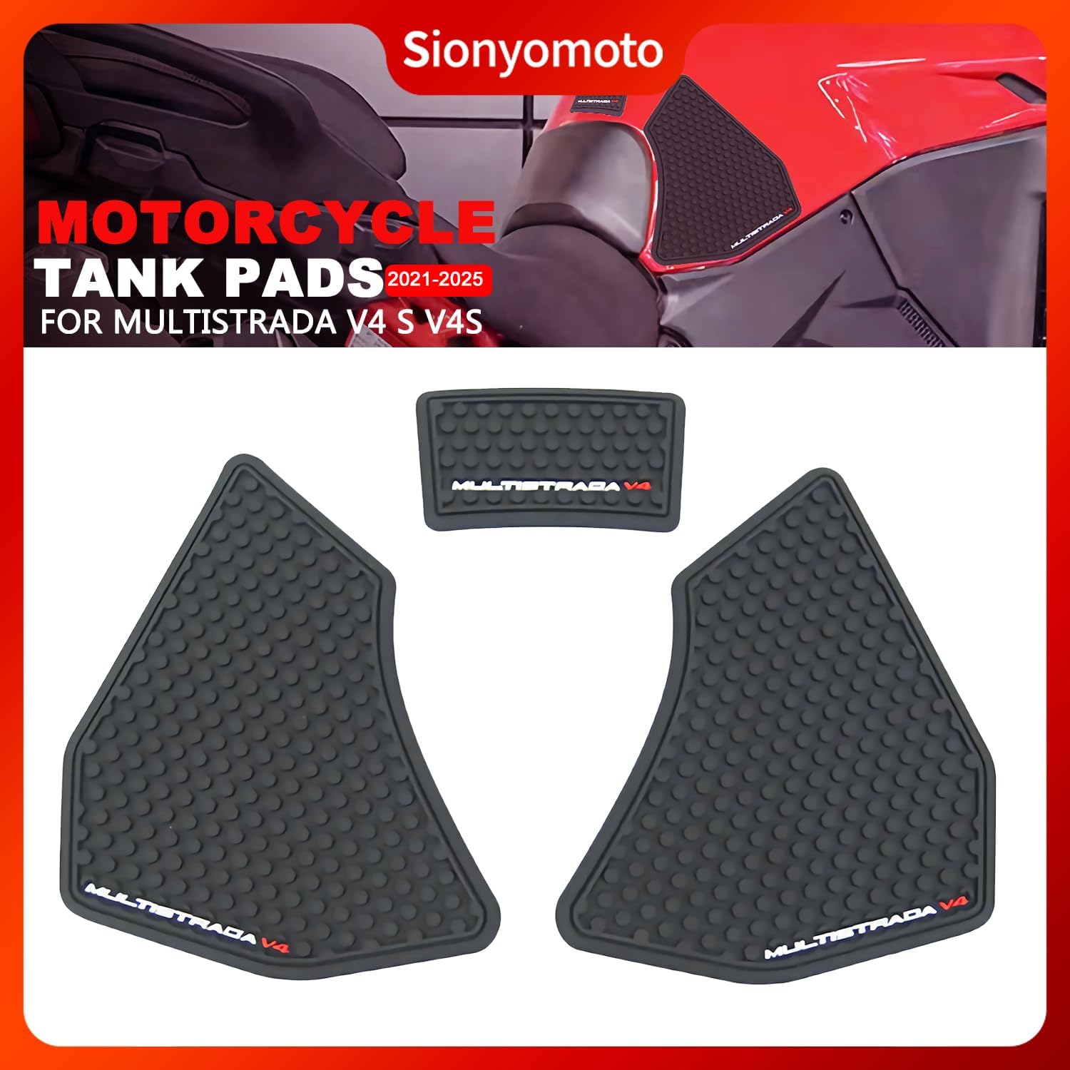 Fuel Gas Tank Pad Protector Stickers Decal Rubber Set Compatible with Multistrada V4 S V4S 2021 2022 2023 2024 2025 3pcs