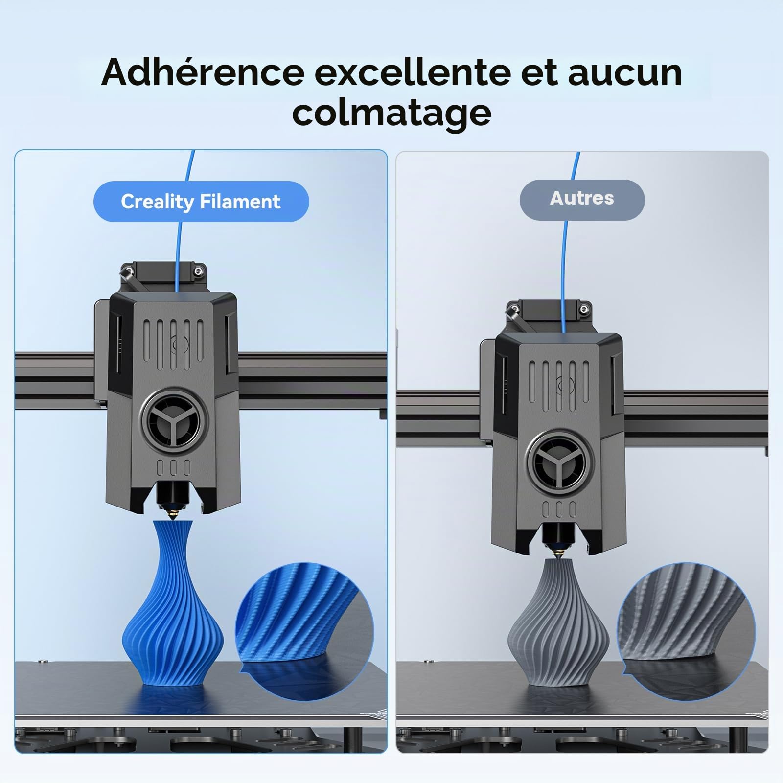 Lot de 2 filaments de 1,75 mm pour impression 3D, filament PLA économique Ender pour imprimantes 3D, sans nœuds, forte adhérence et performance de surplomb, précision dimensionnelle +/-0,02 mm, noir