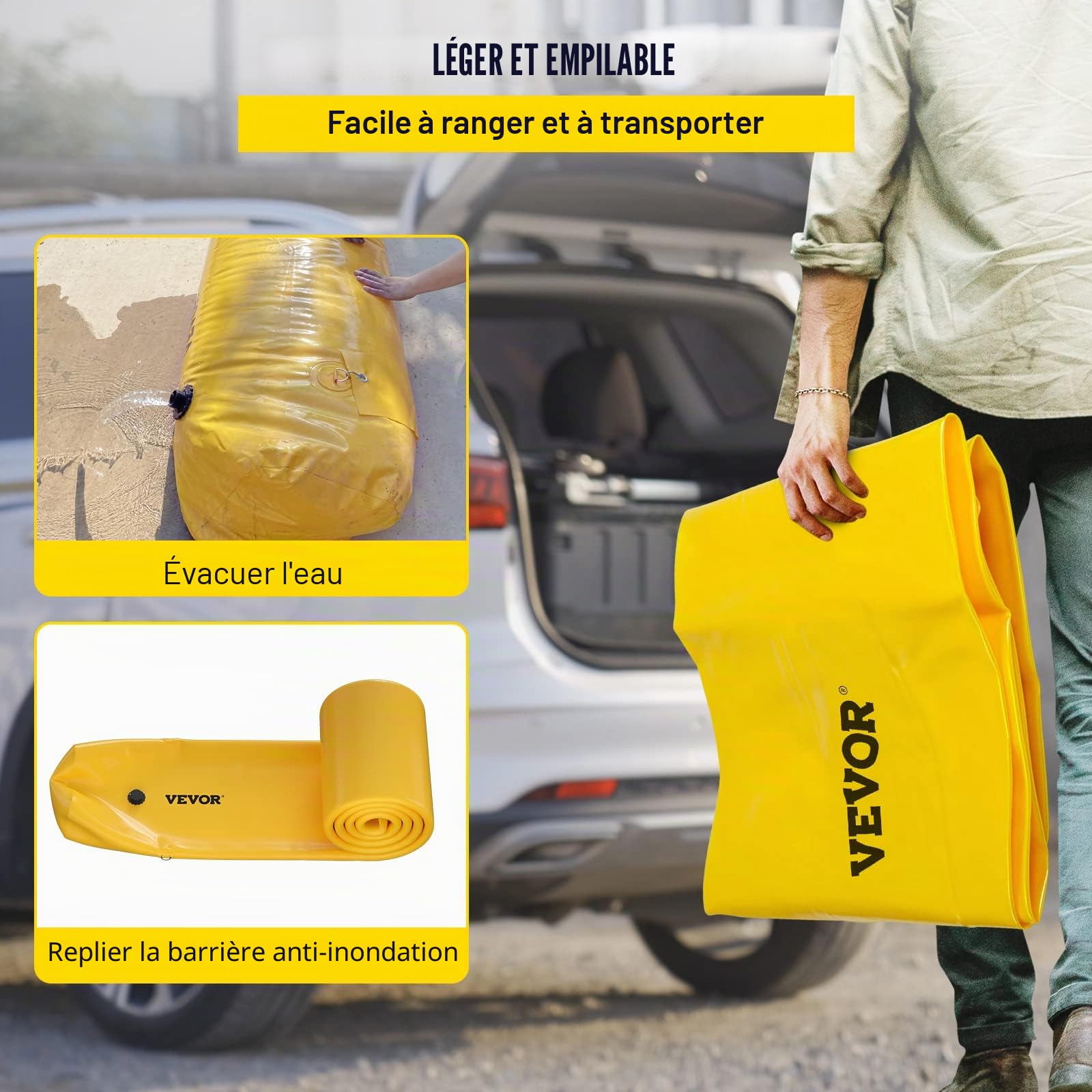 VEVOR Sac d'inondation, Tubes de dérivation d'eau en PVC réutilisables, légers avec Un Excellent Effet imperméable, utilisés pour Les Portes, Les garages, Jaune