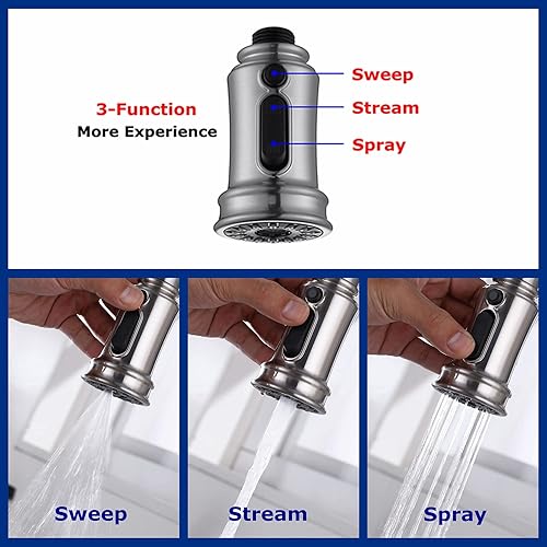 Miniatura 5 de Grifo de cocina comercial con cabezal rociador extraíble, rociador extraíble de una sola palanca con placa de cubierta y dispensador de jabón,