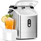 Nugget Ice Maker Countertop with Soft Chewable Ice, Portable Sonic Ice Maker with Basket and Scoop, Removable Top Cover, Auto-Cleaning for Home/Party/RV/Camping (Stainless Steel Silver)