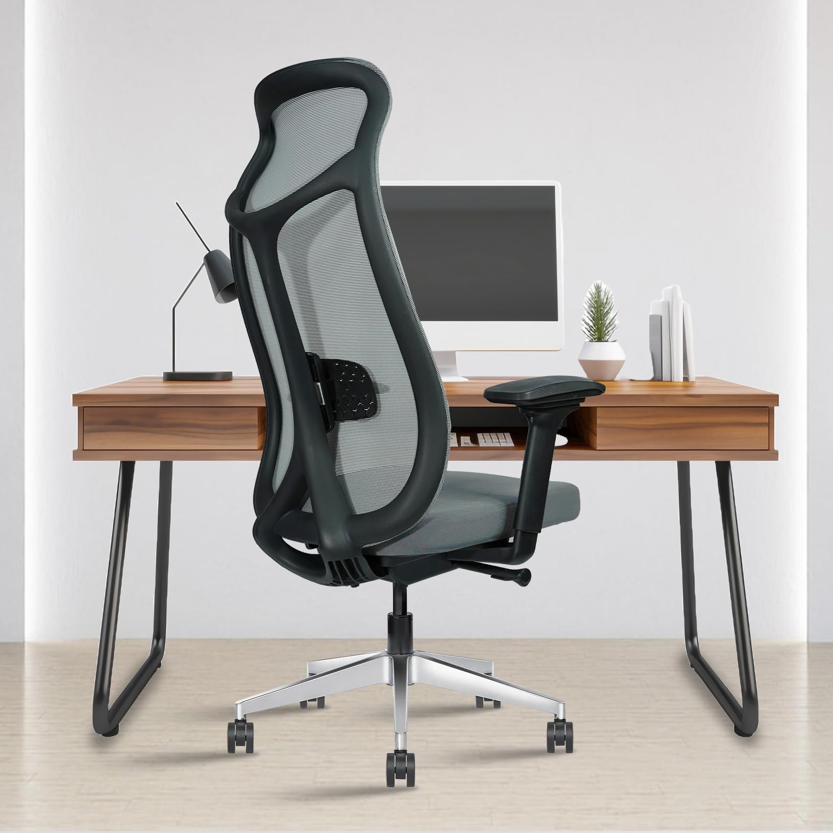 ROSE® Curve Premium Office Chair | High Back | Mesh Ergonomic Home Office Desk Chair with 4D Adjustable Armrests | Auto Wight Slider Mechansim | Ideal for Adults & Work Professionals (Grey)