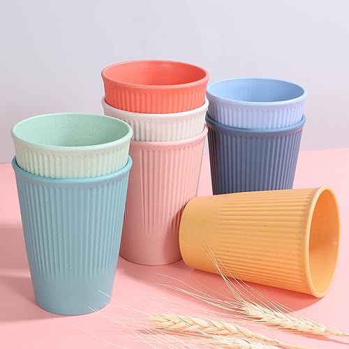 Miniatura 2 de Vasos de paja de trigo, vasos de agua irrompibles aptos para lavavajillas con 8 colores para agua potable, jugo, leche, refrescos, café, fáciles de