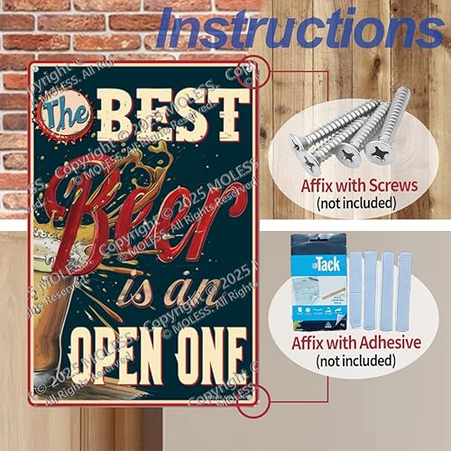 Miniatura 5 de Letrero divertido de bar o cueva de hombre con texto en inglés "The Best Beer is an Open One"  Letreros de cerveza de metal vintage duraderos de 12