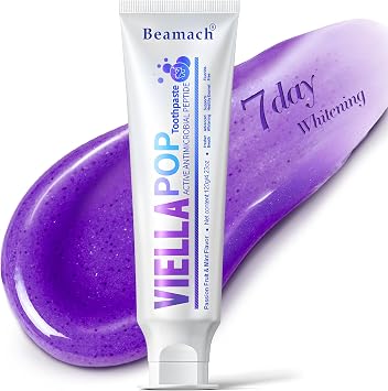 VIELLA POP Purple Toothpaste, Active Antimicrobial Peptide Purple to Blue Foam Whitening Toothpastes with Niacinamide, Fluoride Free, Passion Fruit & Mint Flavor, Appropriate for Sensitive Teeth 1