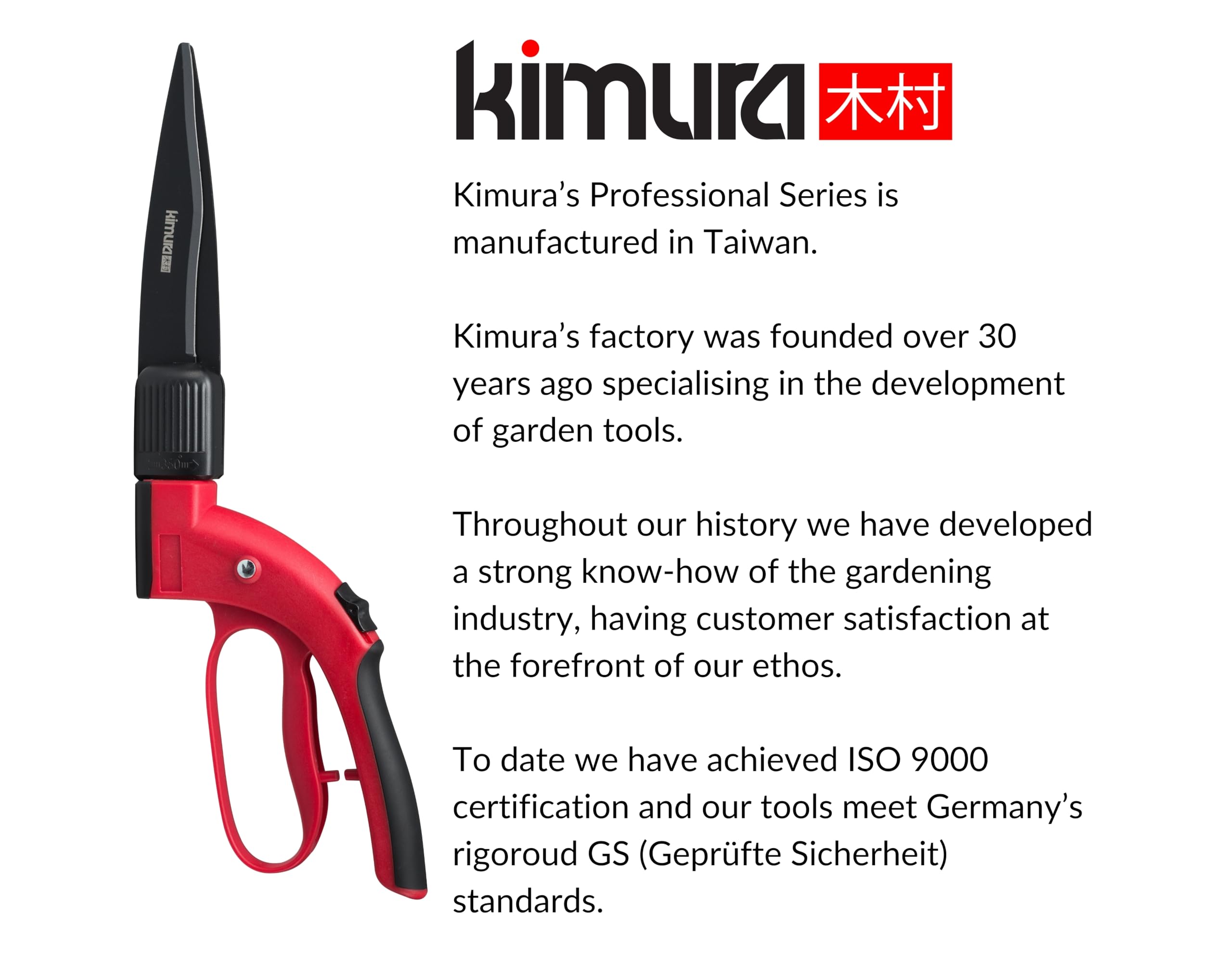 Kimura® Pro - Forbici da prato di alta qualità con testa rotante a 360°, lame in acciaio giapponese SK5, manici leggeri ed ergonomici rivestiti in TPR, cesoie da giardino ideali per bordatura e