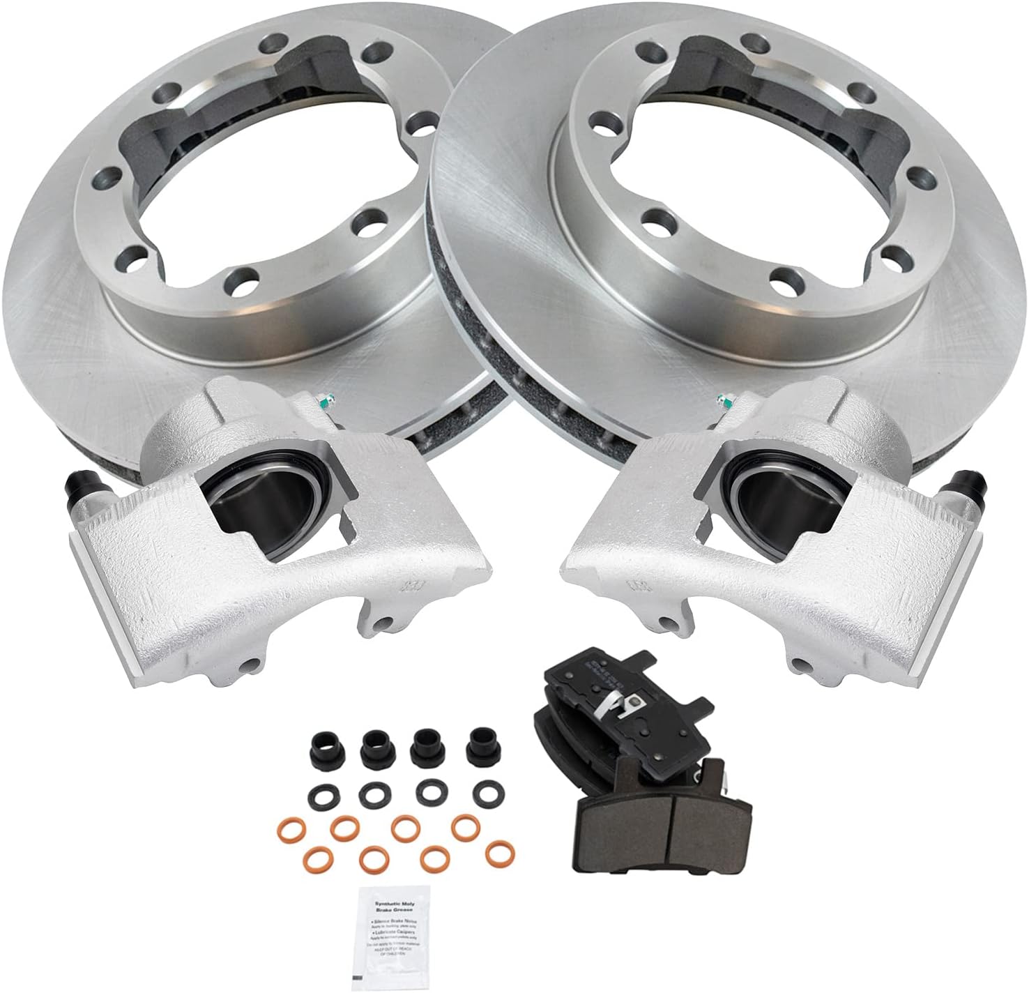 TRQ Front Brake Pad and Rotor Set Semi Metallic Vented Rotors Calipers Compatible with 1988-2000 Chevrolet GMC K2500 1992-2000 K2500 Suburban 1988-2000 K3500 1995-1999 K1500 Suburban