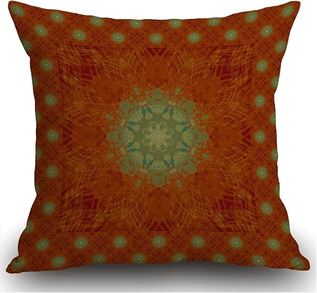 Smooffly Mandala Cushion Cover, Red Hot Orange Wine Sage Green Wavy Mandala Teal Burnt Throw Pillow Case Home Decorative for Men/Women Living Room Bedroom Sofa Chair 18X18 Inch Pillowcase 45X45cm
