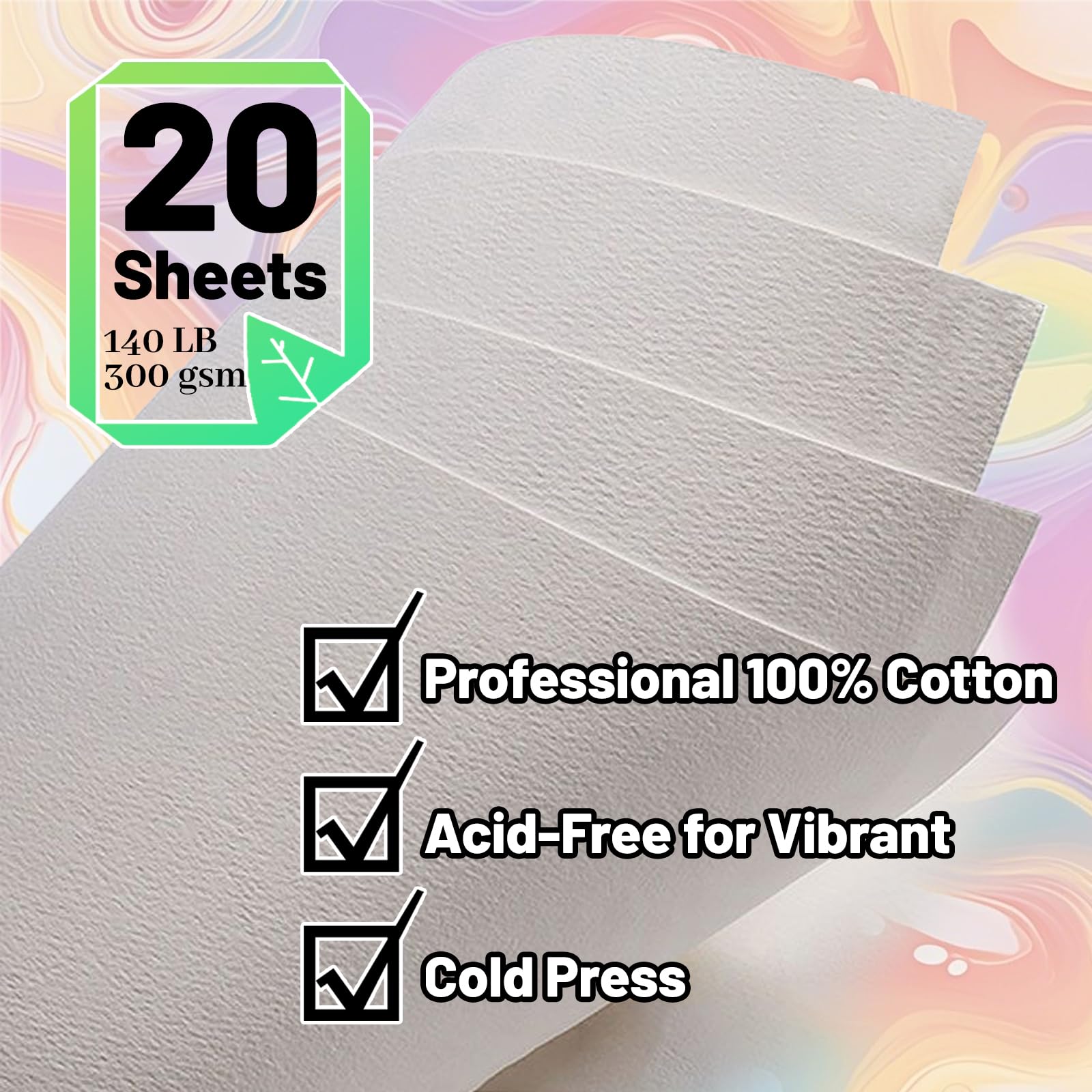 Professionelles Aquarell-Skizzenbuch mit 6-Ringbuch, 20 Blatt, 300 g/m², 100 % Baumwolle, säurefrei, kaltgepresstes Papier, 23,5 x 16 cm, strukturiertes Kunstjournal für Künstler, Studenten und