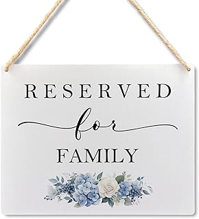 Ryeolo Reserved Seating Signs - Reserved Sign for Family Wooden Hanging Signs for Wedding Chairs, Wedding Decorations for Reception, 10.2x7.8 Inches (Blue Floral)