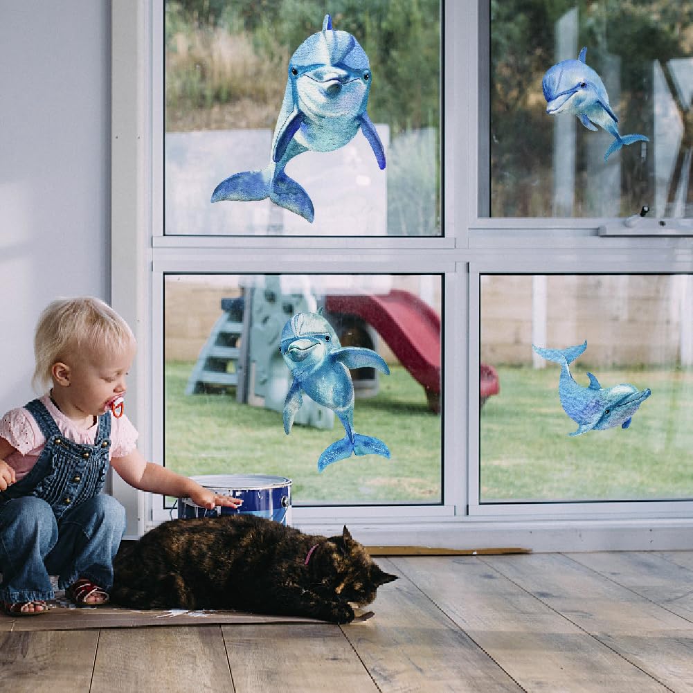 SUPERDANT Adesivi Murali Delfino Acquerello Adesivo Da Parete Delfino Blu 4 PZ Simpatici Decalcomanie Adesiv In PVC Decorazioni Da Parete Arte Fai Da Te Murale per Camera Da Letto Dei Bambini