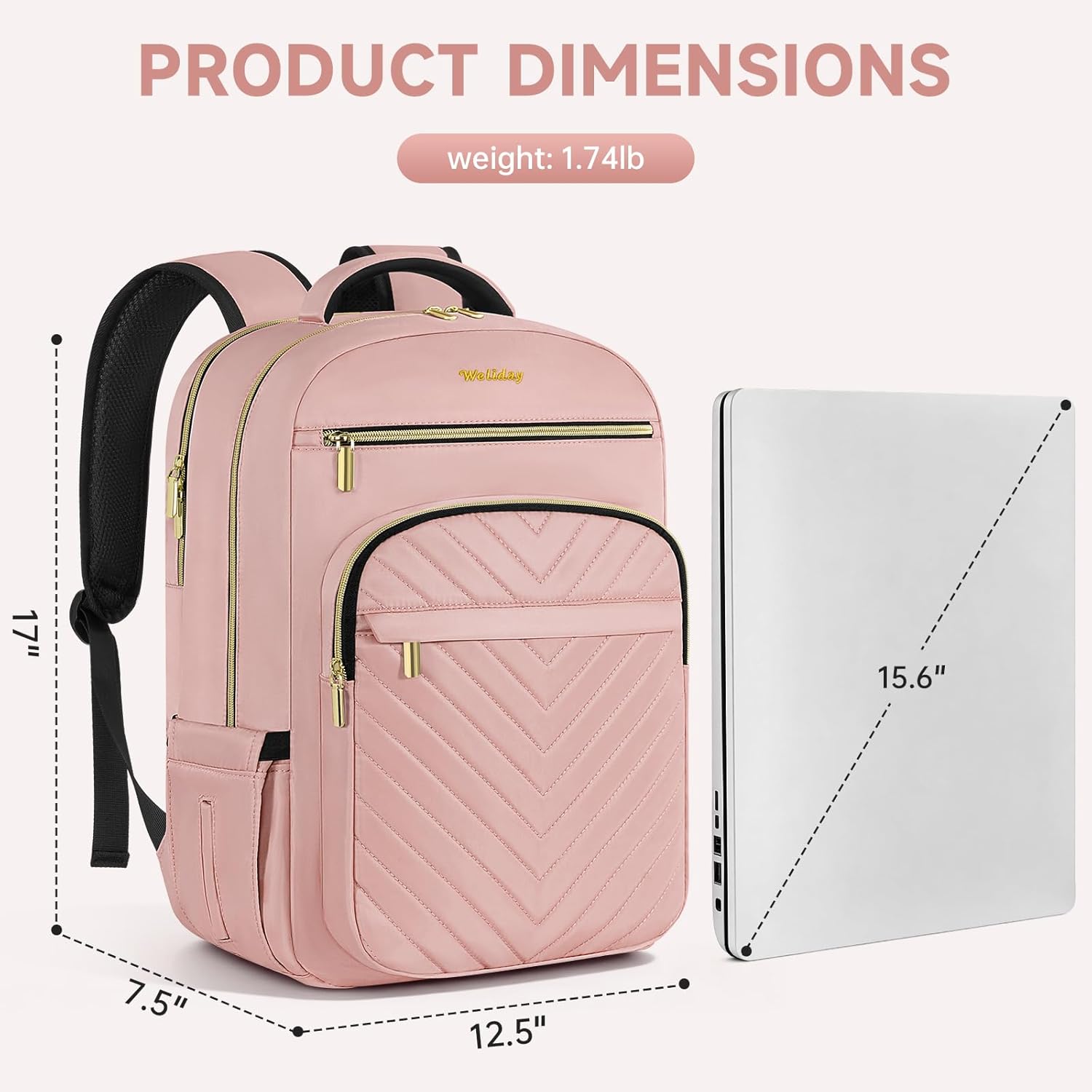 15.6 Inch Laptop Backpack for Women, Large Capacity Travel Backpack Purse with Multiple Pockets and Compartments Work Business Backpacks Teacher Bags, A-Pink