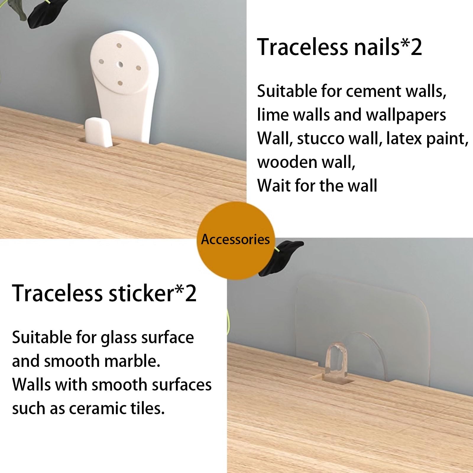 Scaffale da parete senza trapano, in legno, per cucina, bagno, camera da letto, soggiorno, mensole strette e robuste (set da 5)