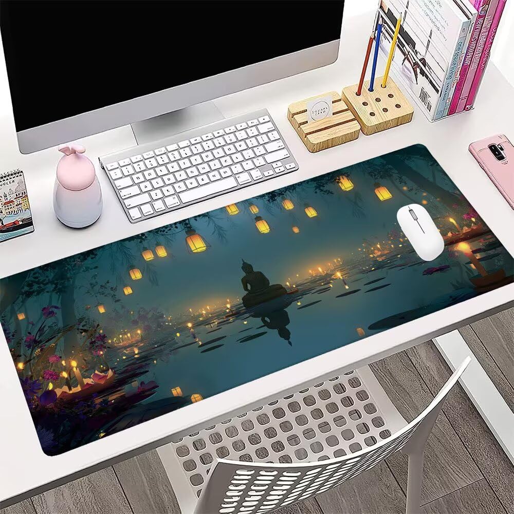 Alfombrilla de Mouse para Juegos, Nero, XXL, Antideslizante, Impermeable, Diseño de Statua di pietra, Extendido, Grande, 1400x600x3mm, para PC, Laptop, Ufficio, Famiglia d-339