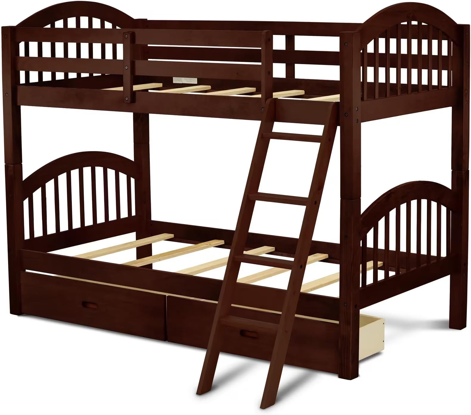 East West Furniture VEB-08-T Twin Over Twin Bunk Beds for Kids with Ladder and Guard Rail Bunk, Java Finish
