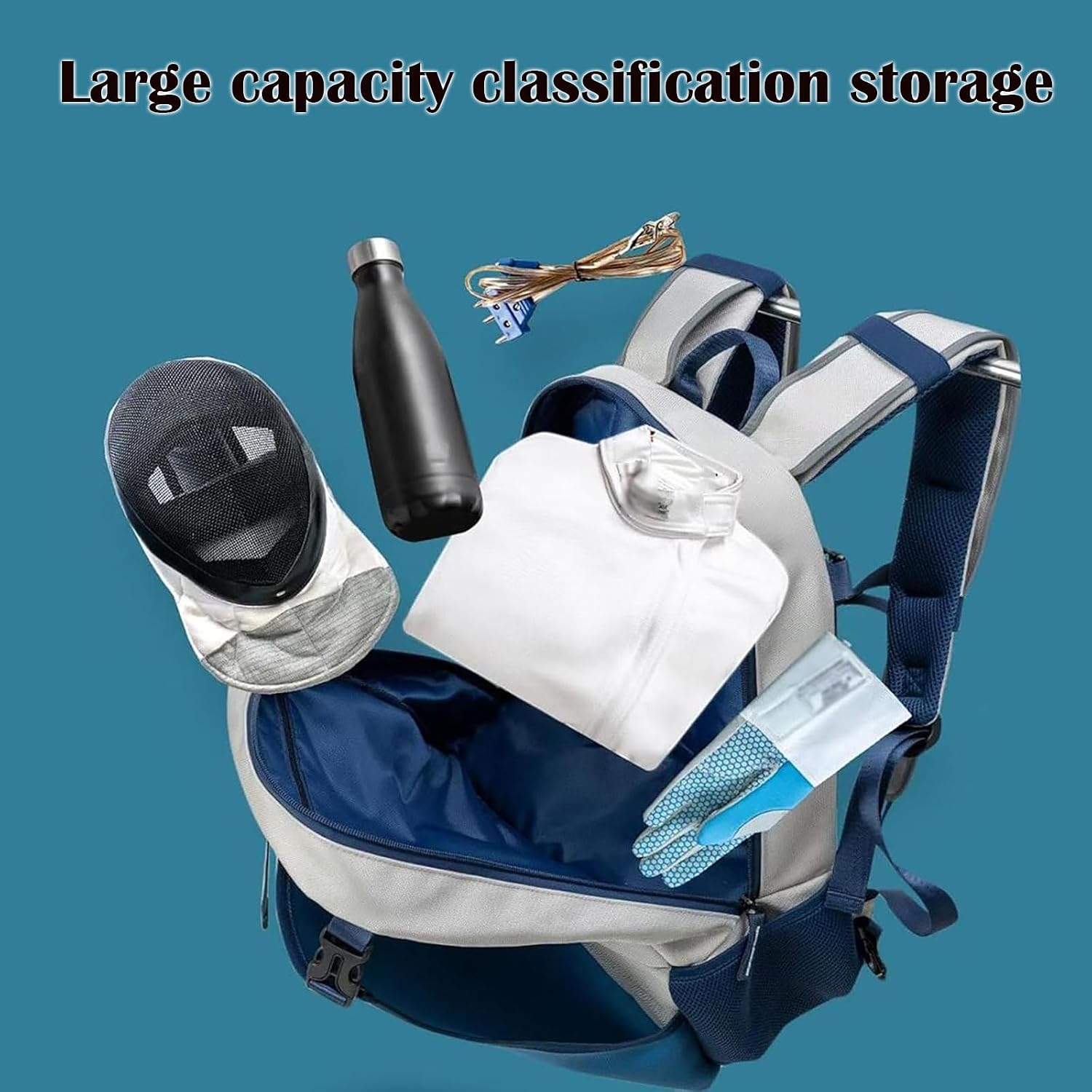 Fencing Bag For Equipment, Extra Large Capacity With Three-dimensional Reflective Strips, Professional Fencing Bag, Portable Fencing Sack With Handle And Shoulder Strap(Color:Blue)
