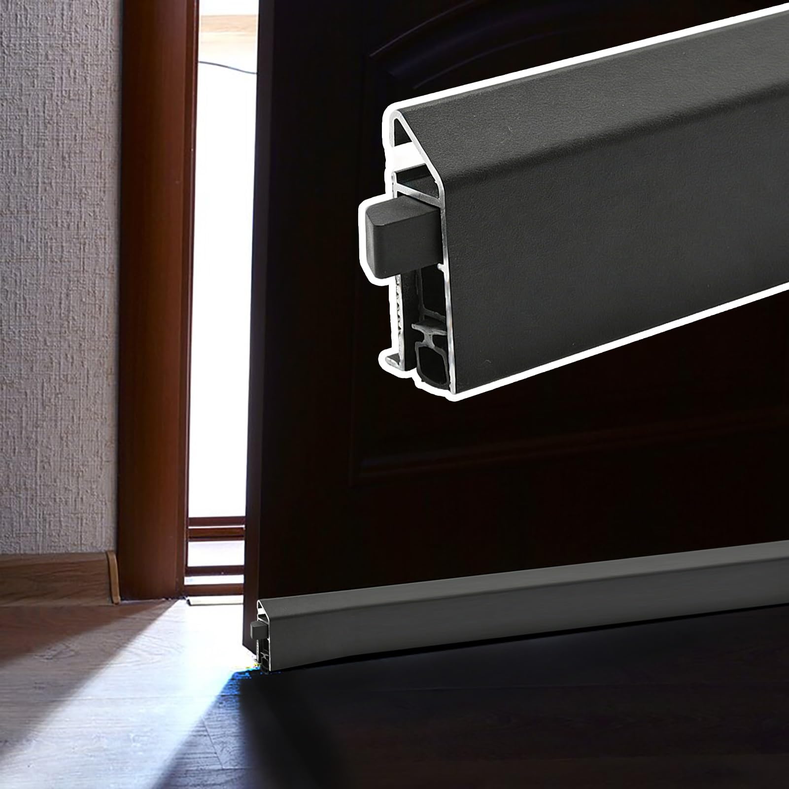 Surface Mount Automatic Door Sweep Seal, Aluminum Drop Down Auto Door Bottom Weather Stripping, Soundproof Under Door Gap Stopper Strip for Bedroom(Black,51in/130cm)