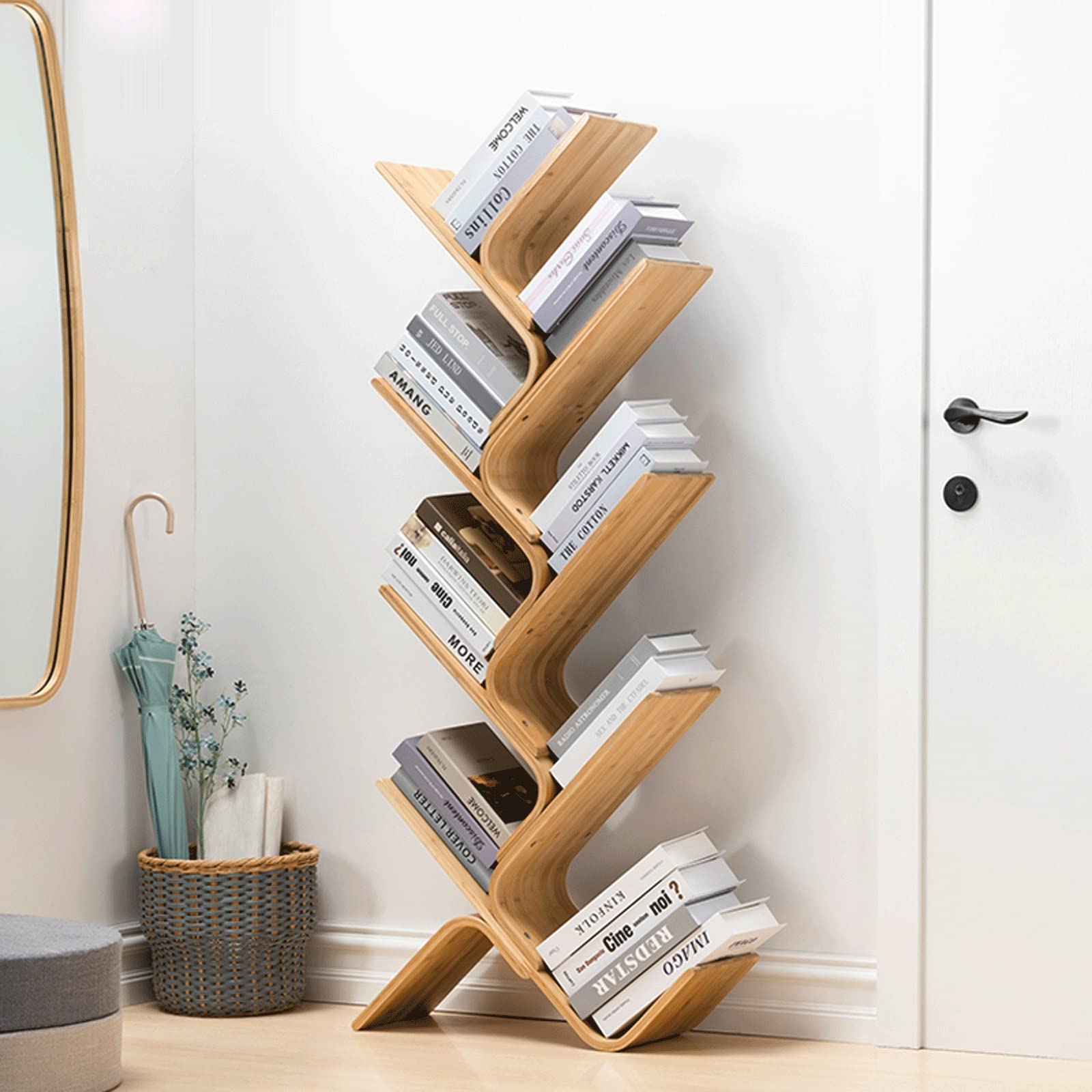 Zeitschriftenständer Zeitschriftenständer Kreatives bogenförmiges baumförmiges Bücherregal Büro Wohnzimmer Gebogenes Präsentationsregal Zeitschriftenständer Bücherregal Holz-Organizer-Rack