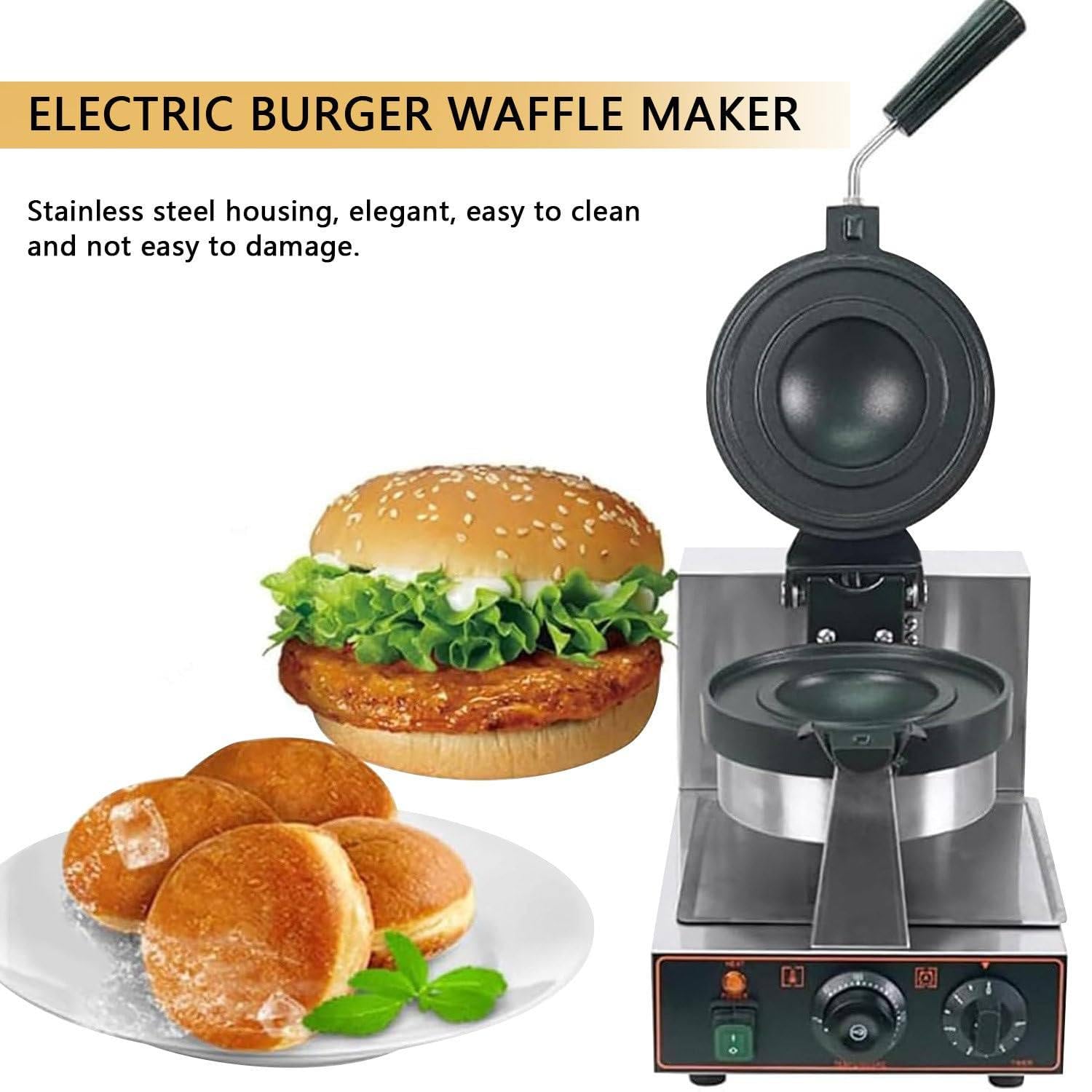 Komercyjna gofrownica do burgerów, regulacja temperatury 50-300°C, elektryczna gofrownica do burgerów panini z powłoką nieprzywierającą, dwustronne nagrzewanie, 5-minutowy timer Single
