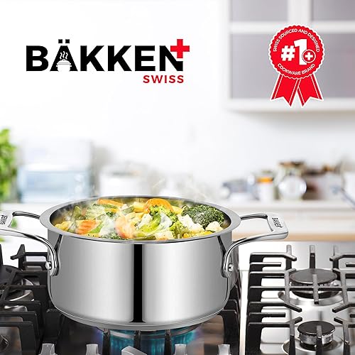 Miniatura 8 de BAKKEN - Olla de 2 cuartos de galón - Acero inoxidable cepillado - Olla de inducción resistente con tapa y asas remachadas - Para sopa, mariscos,