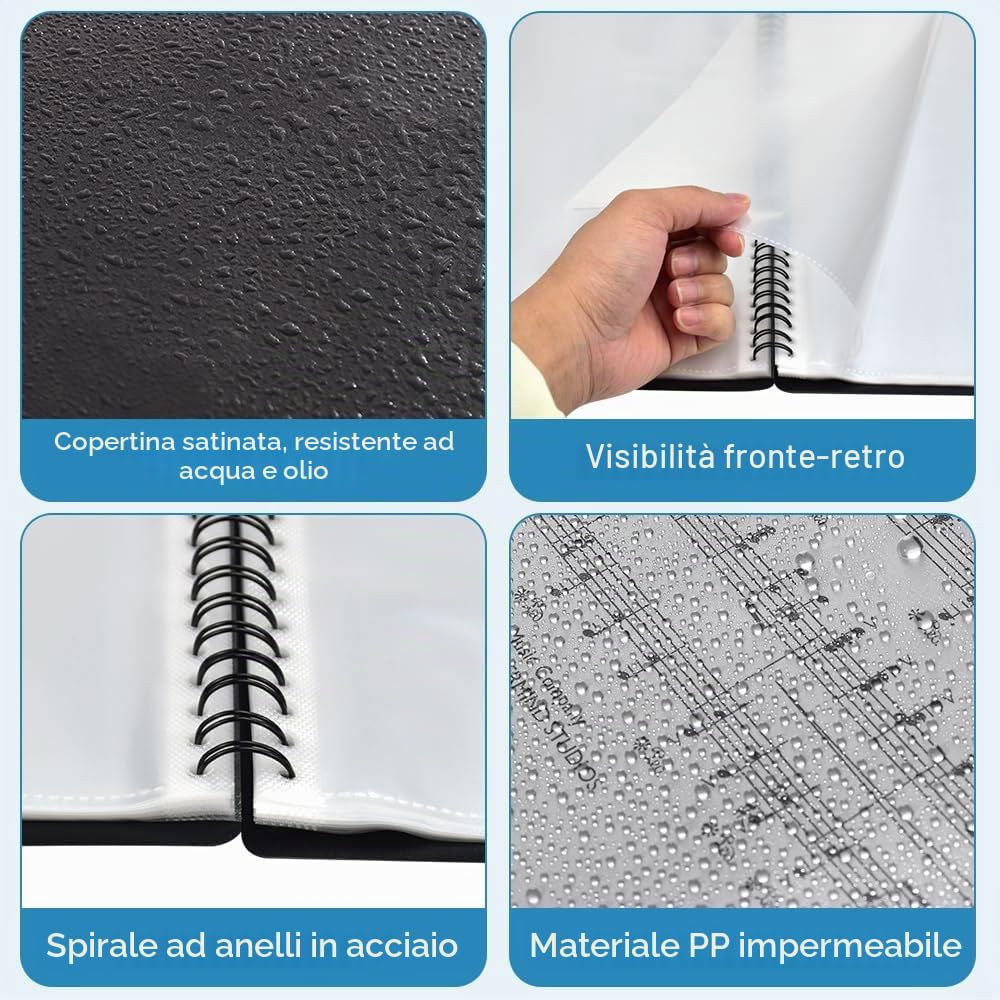 ADERTOS Raccoglitore Porta Spartiti Musicali, A4 Cartelle Portaspartiti, Porta Spartiti per Pianoforte, 50 Tasche/100 Pagine, con 2 Clip, per Spartiti, Pianoforte, Chitarra, Violino