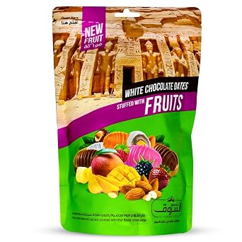 ElSherouk Dates,Chocolate Covered Dates with Almond & Fruit Flavors Strawberry, Banana, Coconut, Mango & Milk Chocolate Egyptian Stuffed Dates 250 g 8.82 oz