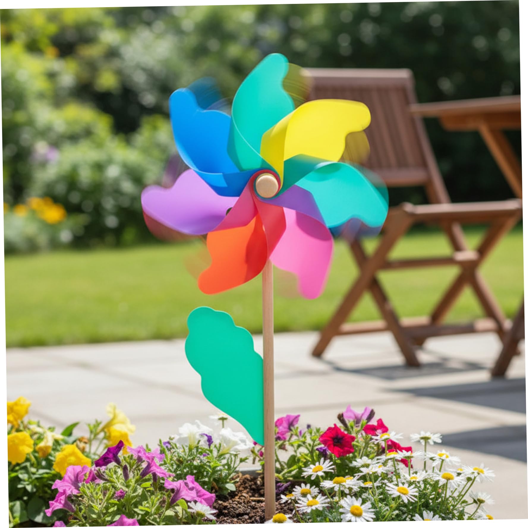 Molino de viento de plástico colorido de 7 pulgadas para niños con poste de madera de 15.8 pulgadas, 10 molinillos para patio y jardín.