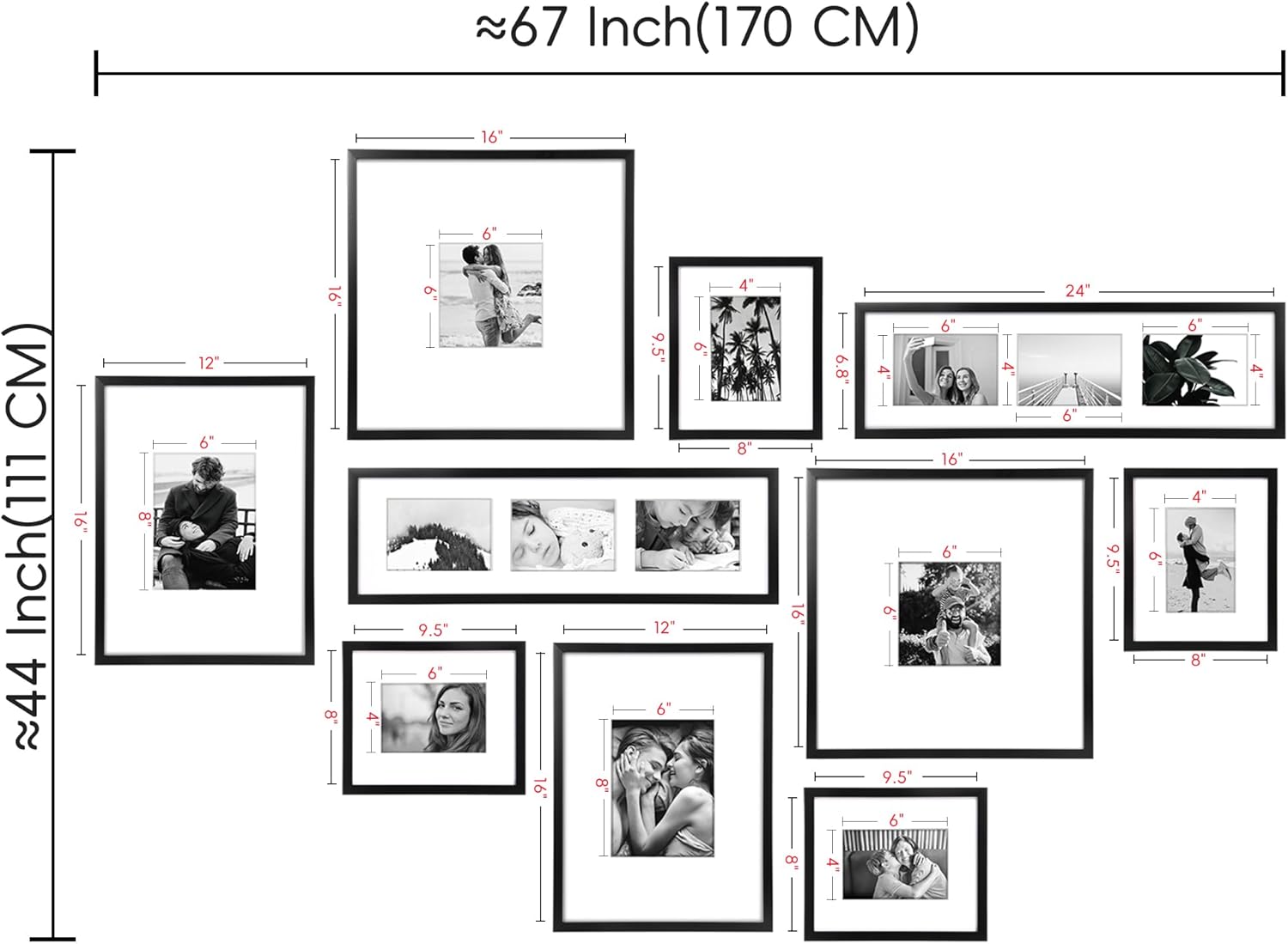 ArtbyHannah Assorted Sizes Gallery Wall Frame Set, Black Picture Frame Collage for Living Room, Staircase & Home Decor (Large)