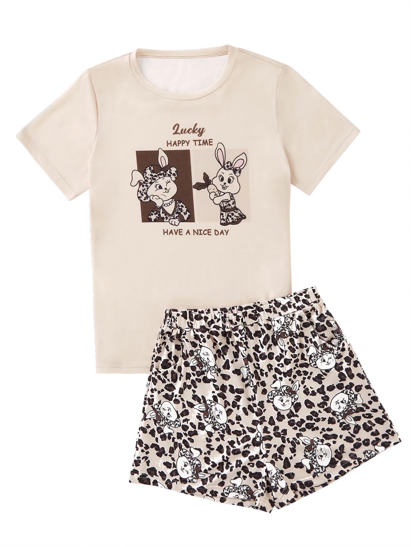 LYANER Women's Pajamas Set Summer Pjs Short Sleeve Tee and Shorts Sleepwear with Pockets
