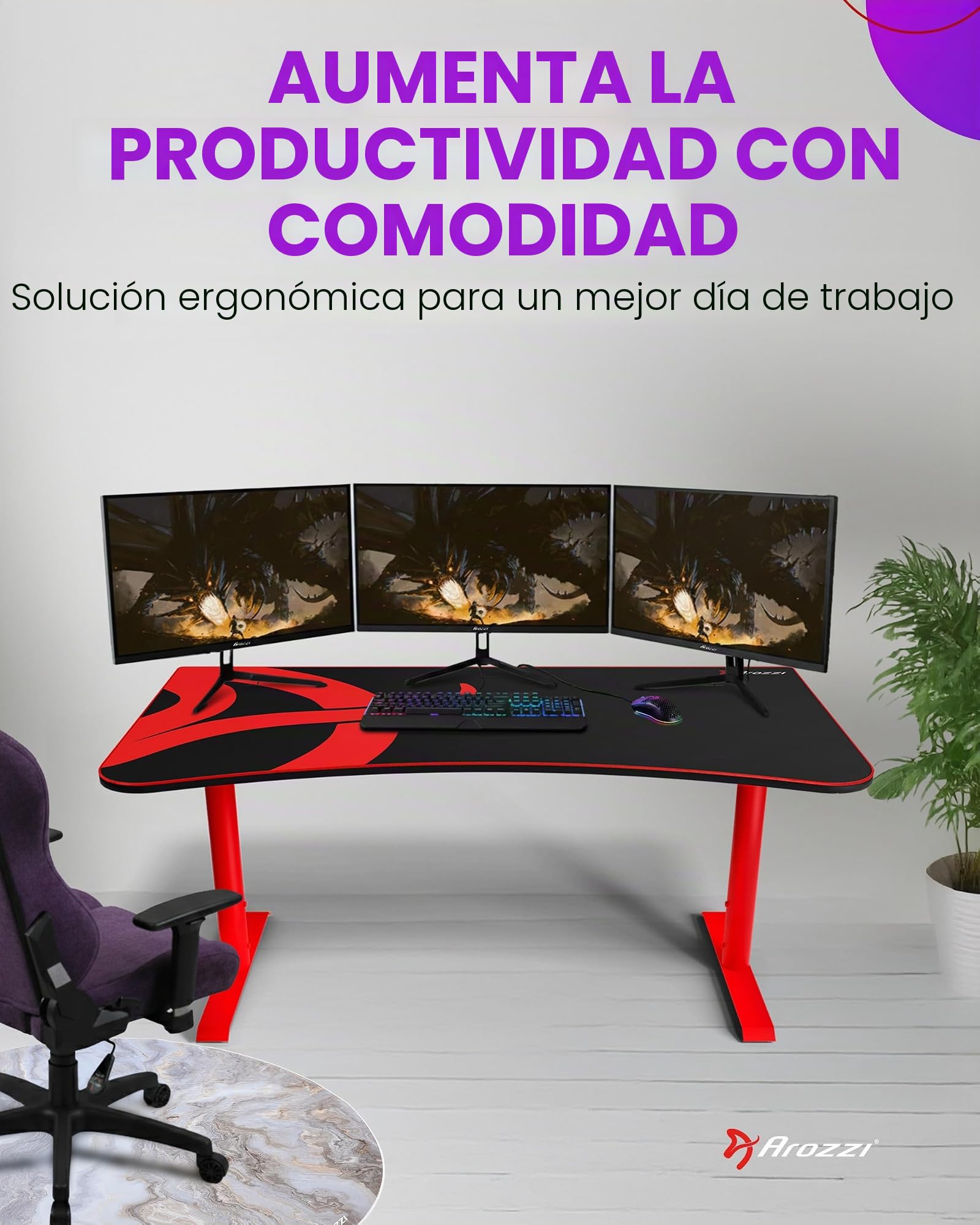 Arozzi Arena Gaming Desk Large - Red, Mesa Gaming roja con Alfombrilla Full Surface, Escritorio Gamer 160x82 cm con gestión de Cables, Cesta de Malla y Estructura Robusta, hasta 80 kg