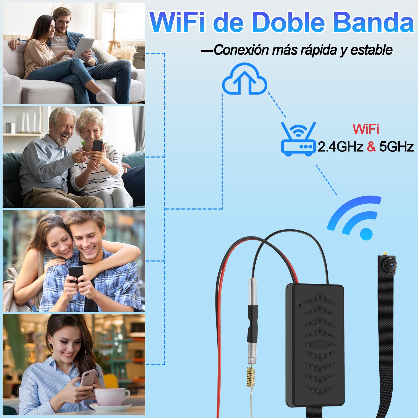 Camara Espia Oculta, WiFi de Doble Banda 5GHz & 2.4GHz Mini Camara Espia Boton 1080P Portátil con Detección de Movimiento & Larga Duración de Batería