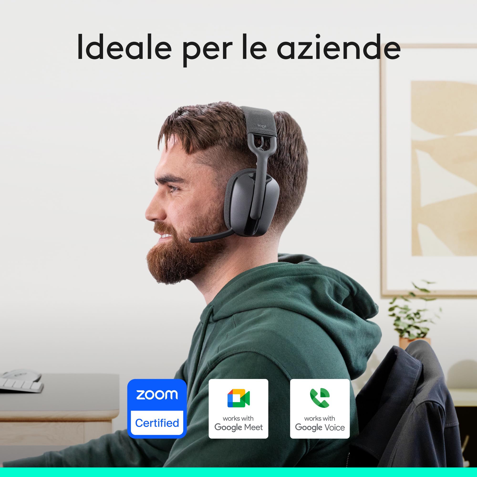 Logitech Zone Vibe Wireless, cuffie Bluetooth con microfono e cancellazione del rumore, USB-A, USB-C per Google Meet, Google Voice, Zoom, Mac/PC - Grafite