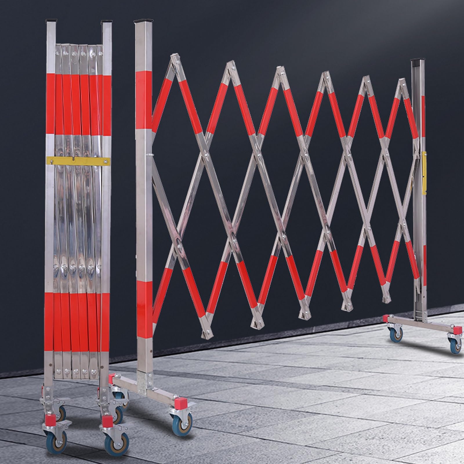 Valla retráctil de acero inoxidable extensible con ruedas universales para seguridad industrial y control de acceso, flexible
