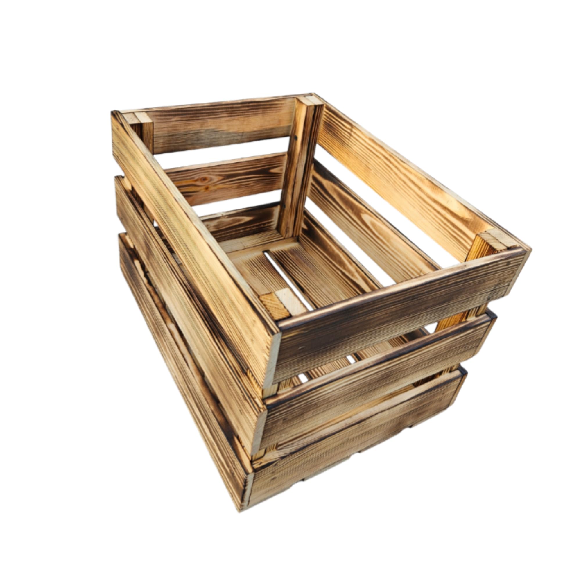 7-er Set Vintage Holzkisten Geflammt – 50x40x30 cm (3 Stück) & 40x30x25 (4 Stück) cm – Weinkisten & Obstkisten im Used-Look – Dekokisten & Regale – Holzboxen als Möbel & Aufbewahrung – Rustikale Deko