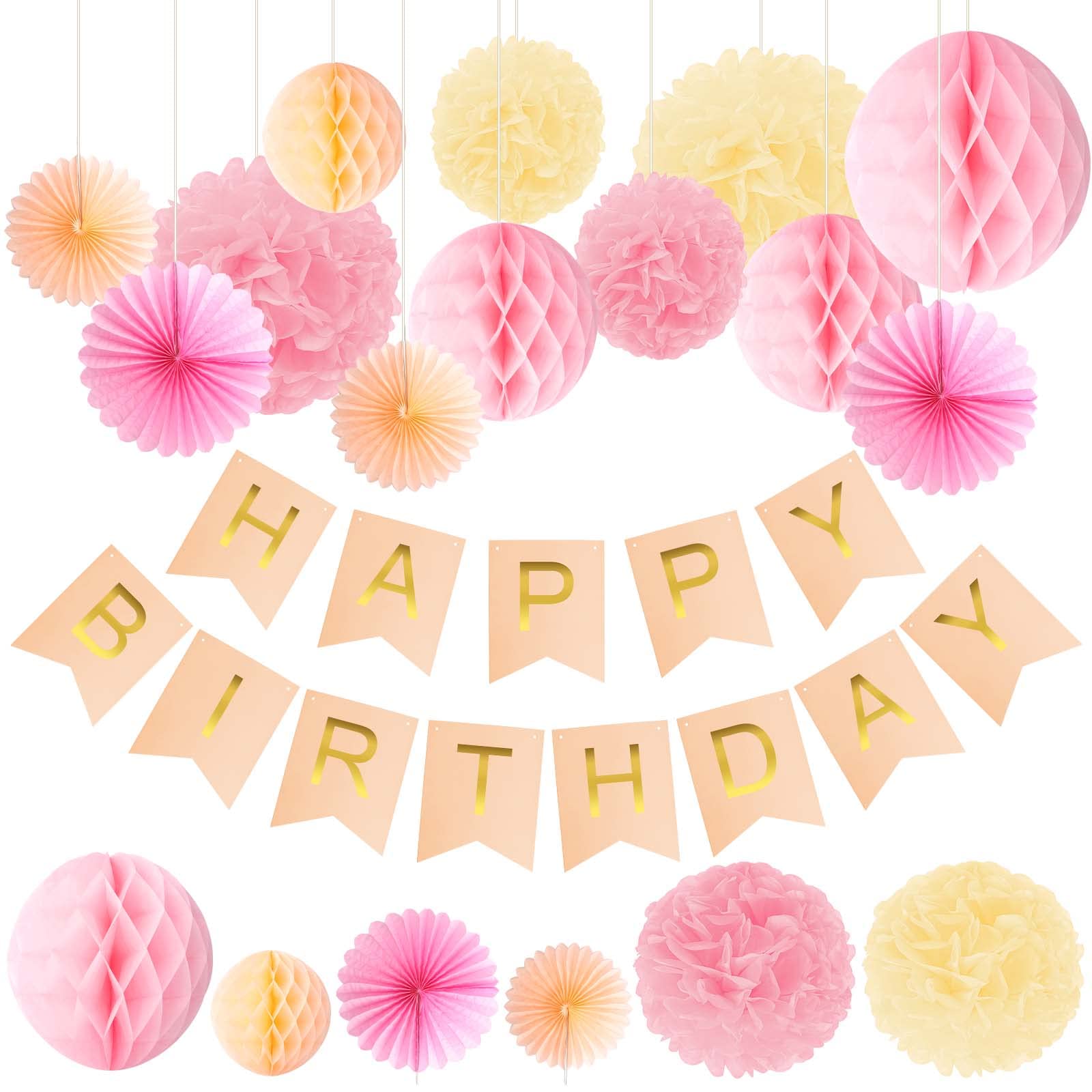 Bubuyun 20 PCS Pompones de Papel Rosa Beige y Grande Comunión Abanicos de Papel Bola Pompones de Papel Decoracion Boda Kit de Fiesta de Pompones Papel para Colgar Cumpleaño (Multicolor)