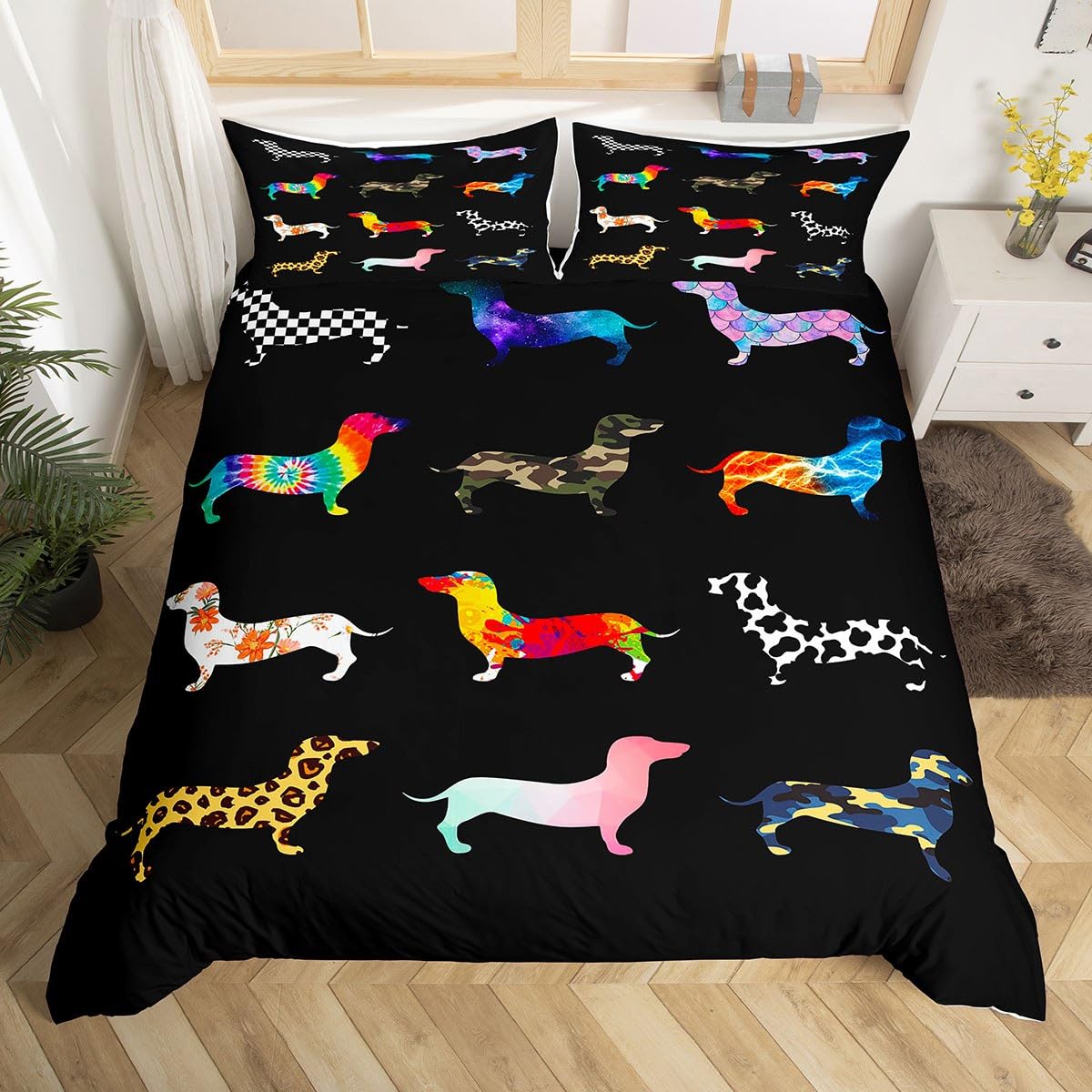 Richhome Boys Multi 07 Dachshund Bedding Set Single Size,Cute Sausage Dogs Duvet Cover With 1 Pillow Sham Comforter Cover(No Filler) For Kids,Gift For Dog Lovers Duvet Cover Set Decorative 2 Pcs