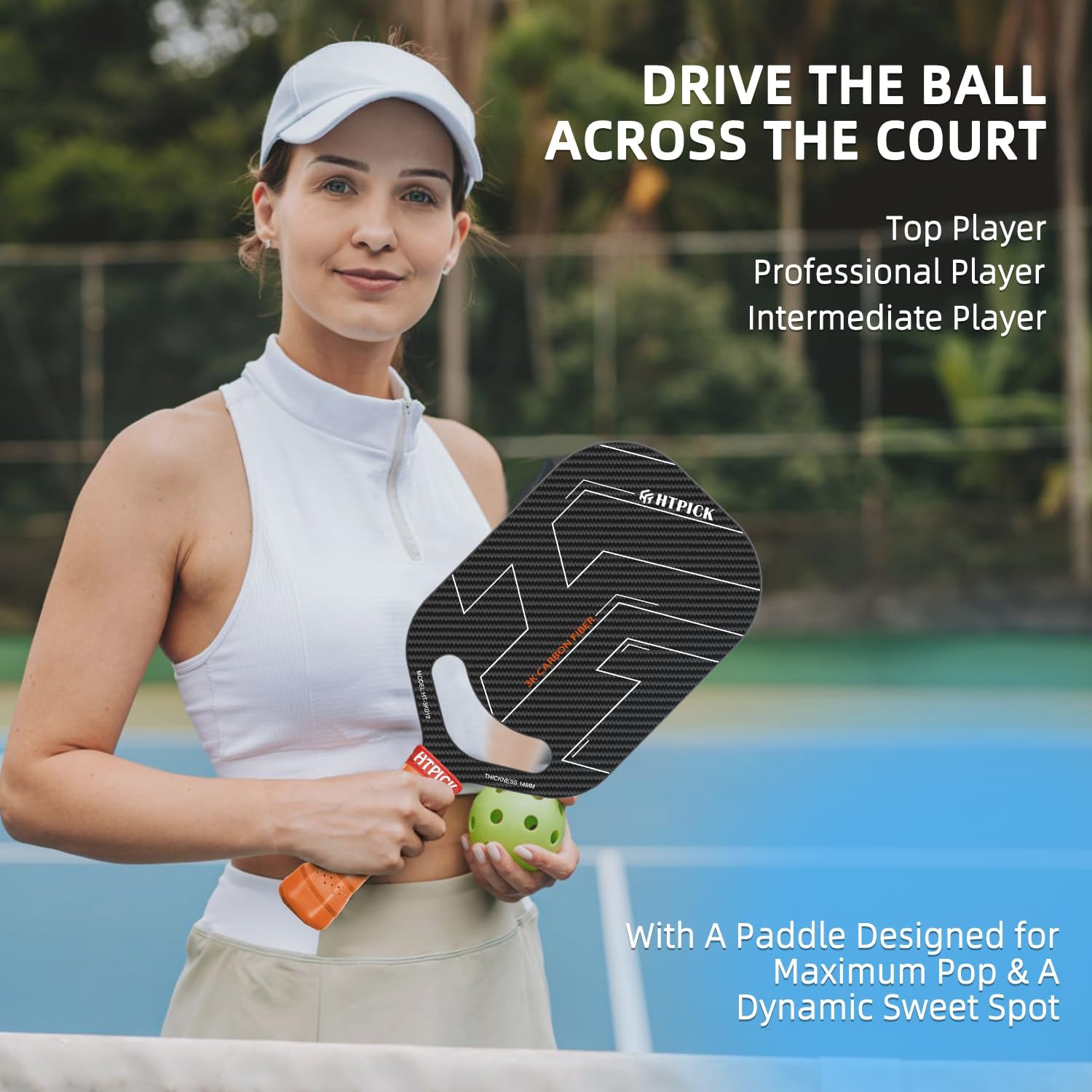 Pickleball Paddles, 3K Raw Carbon Fiber Pickleball Paddle with 14mm Thickness PP Honeycomb Core and Aero Throat, Designed for Unmatched Control and Added Power - Image 6