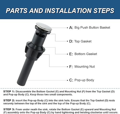 Miniatura 8 de Grandiance Desagüe para lavabo de baño con interruptor de encendidoapagado y colador de drenaje rápido integrado, tapón de drenaje desplegable para