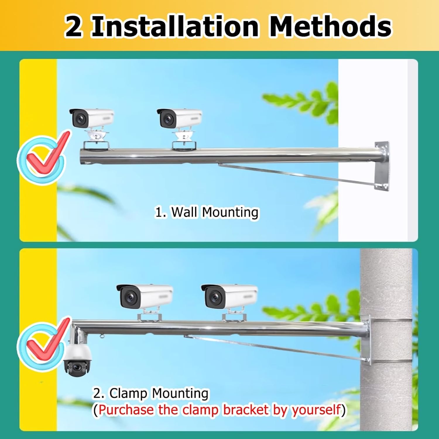 Soporte de Pared metálico para cámaras de Seguridad IP/PTZ/Domo/Caja - Soporte extralargo para Poste de vigilancia (Blanco-A, 50 cm)