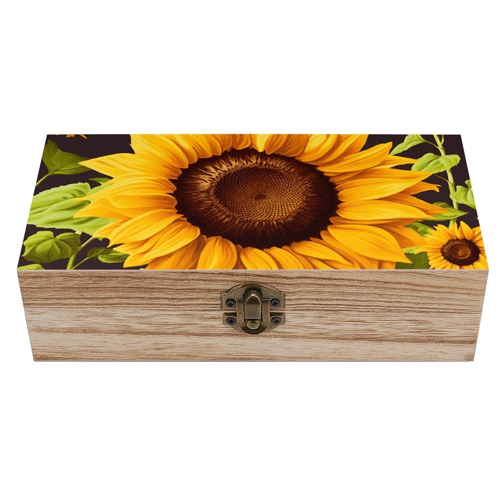 FekiLoot Beautiful Sunflower Wooden Keepsake Box Decorative Wood Storage Organizer with Hinged Lid Large Handmade Boxes Wedding Memory Treasure Box for Jewelry Photos Stamps Crafts