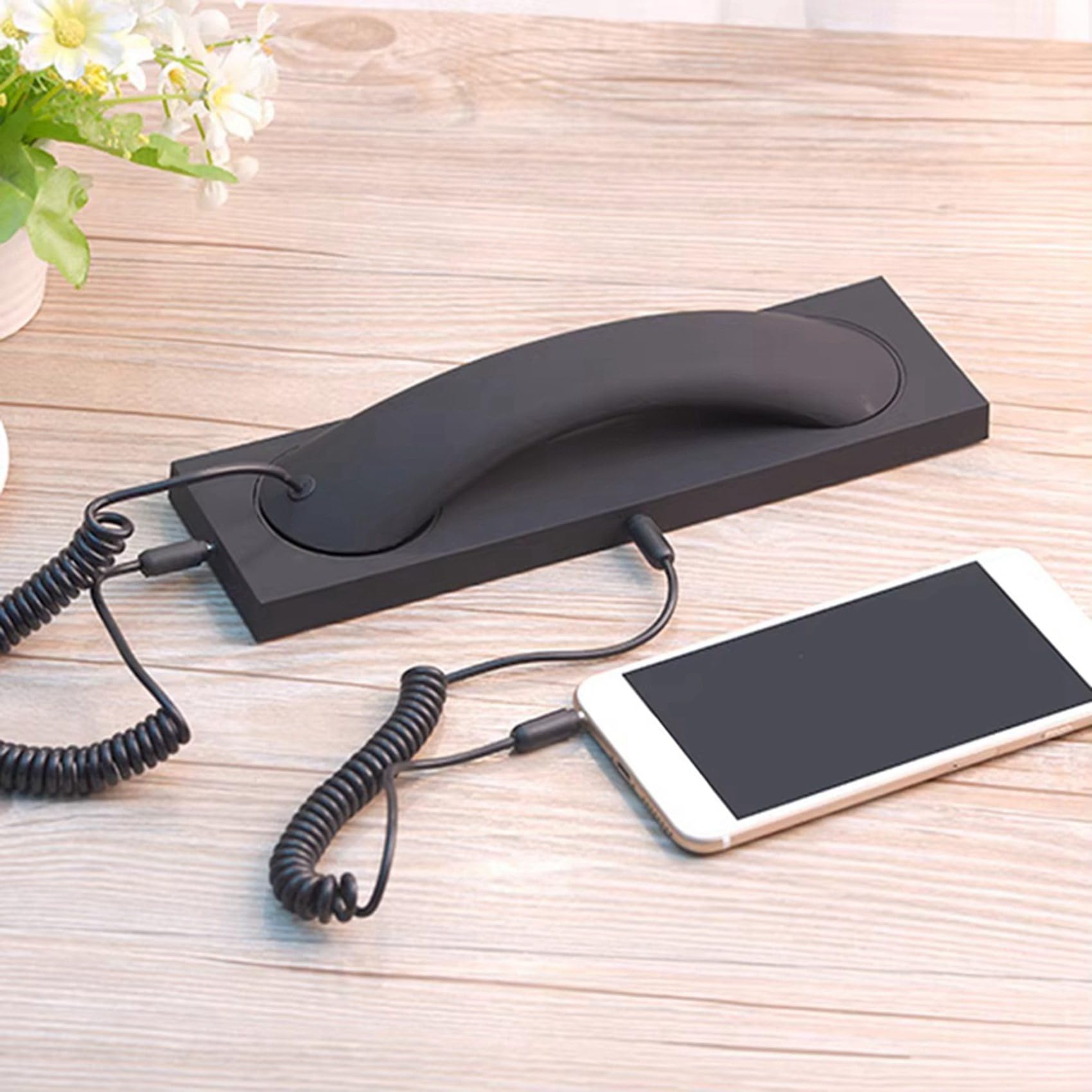 6X Receptor de Teléfono Retro Universal, Auricular para Llamadas con Teléfono Inteligente, Micrófono de 3,5 mm para Teléfono Fijo, Color Negro