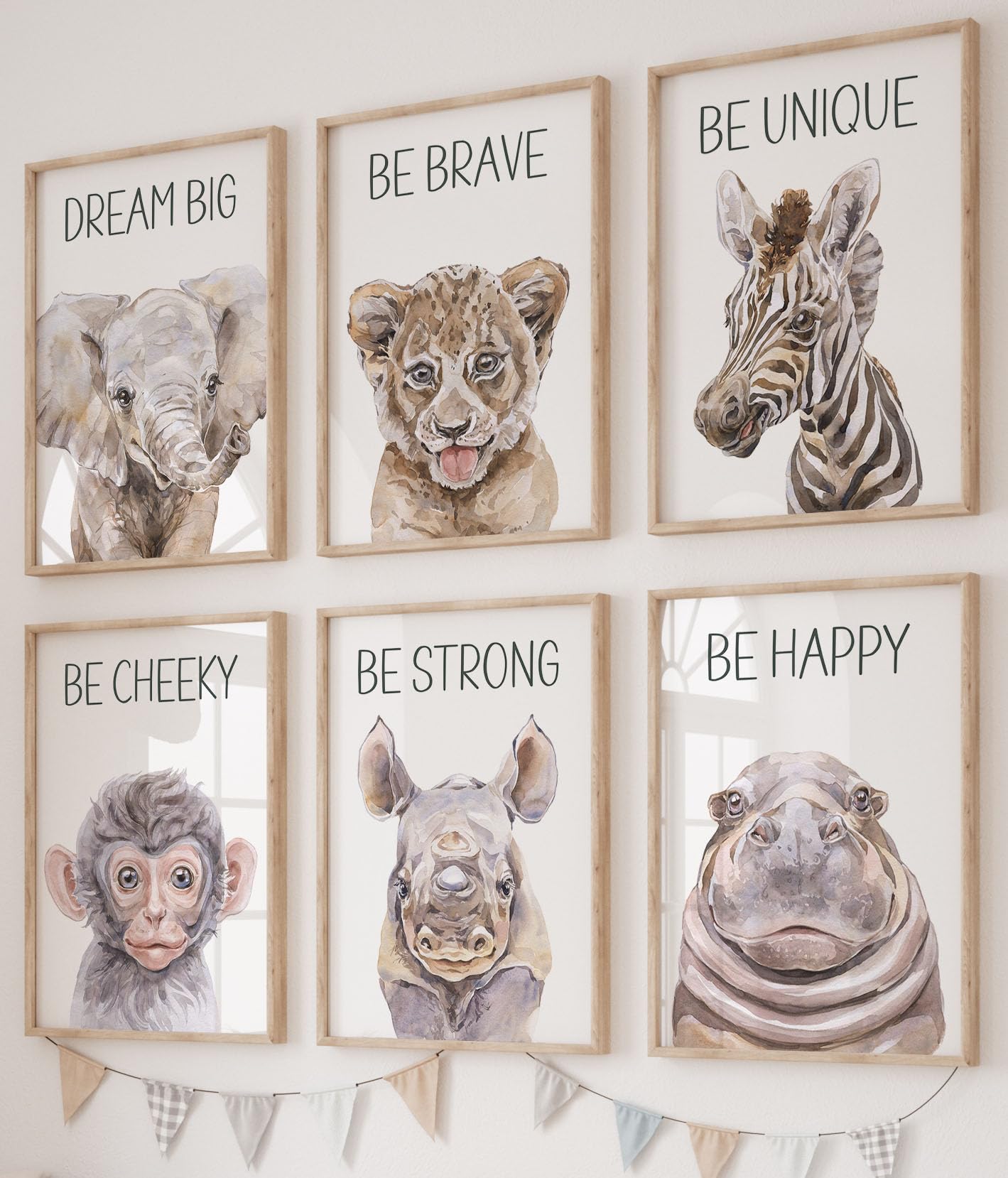 Safari Animals With Quotes Set of 6 Unframed Poster Prints For Baby Girl Boy Nursery Bedroom, Neutral Safari Jungle Nursery Wall Art Decor, Gift Present (6 prints, A4)