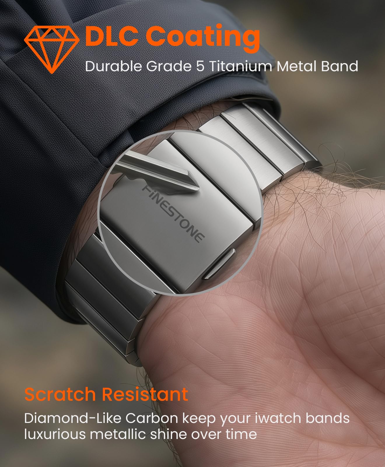 Grad 5 Titan Armband für Apple Watch Ultra 4/3/2/1 49 mm & Series 12/11/10 46 mm – Verstellbares Ultra Armband mit Magnetverschluss, DLC-beschichtet, kratzfest, 24 mm Breite,CRNS02