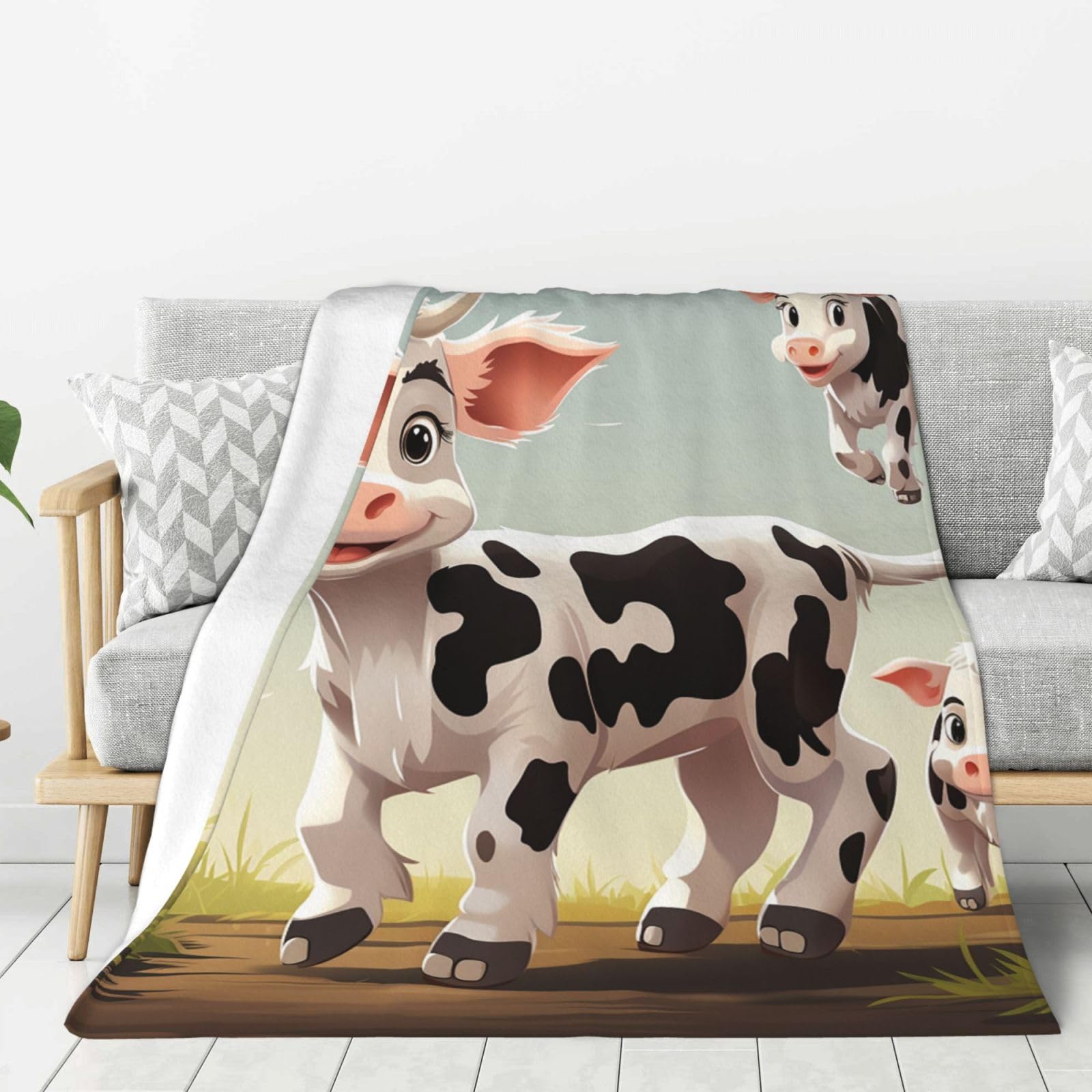 Cute Cartoon Cow Throw Blanket Plush Flannel Fleece Blanket, Soft Lightweight Cozy Blankets 40"X30" for Bed Couch Sofa Travel